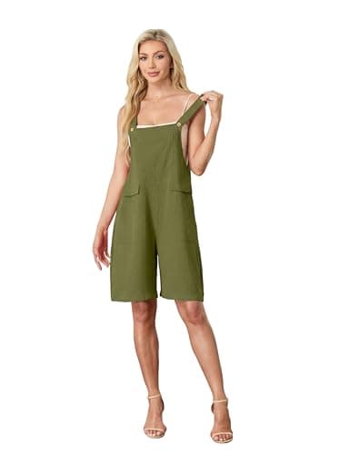HiMONE Womens Summer Shorts Jumpsuits For Women Adjustable Loose Romper With Pockets (Army Green-L) - Thumbnail 4