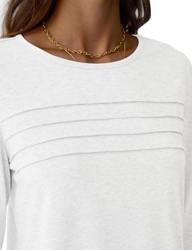 NORACORA Long Sleeve Shirts for Women Pleated Dressy Crew Neck Casual Business Blouses Trendy Fashion Tunic Basic Tops White S - Thumbnail 6