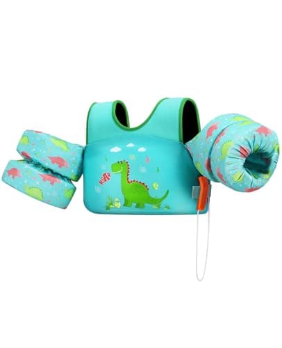 HeySplash Swim Vest for Kids, Toddler Pool Floaties Fit 33-66 Lbs, Children Swimming Vest with Adjustable Strap, Swim Jacket Water Wing Arm Float, Puddle Beach Boat Jumper Boy Girl,Dinosaur