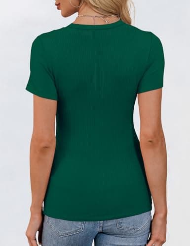 GKBK Womens Short Sleeve Tops Crew Neck Ribbed Fitted Tight Shirts Layering Top Basic Tee Tshirts Cute Summer Tops Casual Spring Clothes Outfits 2026 Trendy Dark Green - Thumbnail 3