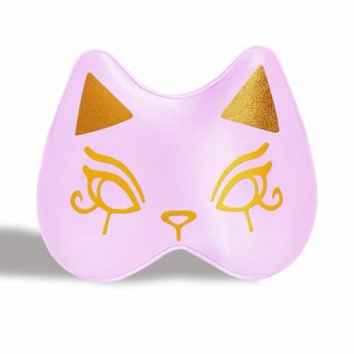Cute Silk Sleep Mask Cat Eye mask for Sleeping Embroidered Adjustable Oversized Eye Cover Egyptian Bastet Blindfold with Gift Box（Kemet Lavender-Adjustable Strap）
