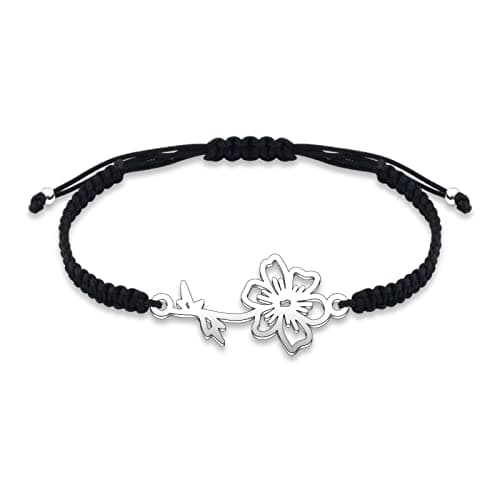 YLWJSP 12 Months Braided Rope Bracelet - Birth Month Flower Jewelry - Birthday Gift for Her (Cosmos Br) - Image 1