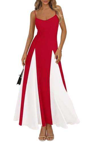 PRETTYGARDEN Spaghetti Strap Backless Spring Dresses for Women 2026 Flowy Maxi Dresses Sleeveless Wedding Guest Dress (Red White, X-Large) - Image 1