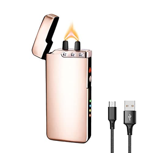 Electric Plasma Lighter RSBYE USB Rechargeable Lighter with LED Battery Indicator No Butane Windproof Lighters Ideal for Candles, BBQ, and Travel (Ice Gold) - Image 1