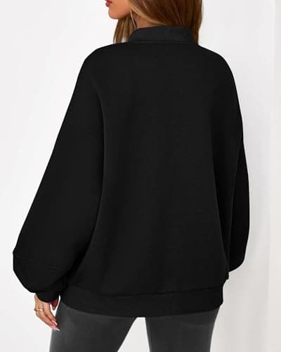 KIRUNDO Oversized Sweatshirt for Women Zip Up Bomber Jacket 2026 Fall Fashion Casual Long Sleeve Outerwear Winter Outfits(Black, X-Large) - Thumbnail 2