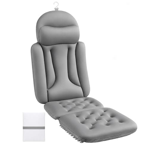 JUOIFIP Full Body Bath Pillow for Tub, Ergonomic Head Neck Back Support, 192 Non-Slip Suction Cups, Thick Cushion with Laundry Bag, Fits Most Bathtubs, 56"x16" Grey