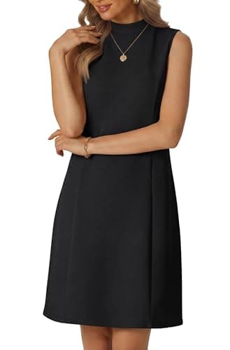 HiMONE Womens Sleeveless Mini Dress Mock Neck A Line Swing Dress with Pockets Cute Work Office Party Wear - Image 1