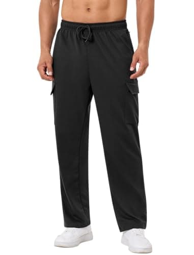 SILKWORLD Mens Sweatpants Cargo Pants Open Bottom Casual Athletic Lounge Joggers with Zipper Pockets, Black, Small - Image 1