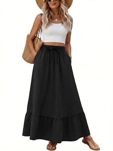 Heymoments Maxi Skirts for Women Black XX-Large High Waisted Flowy 2026 Fall Trendy A Line Summer Cute Pleated Dressy Casual Fairy Boho Teacher Holiday Beach Vacation Long Skorts with Pockets - Image 1