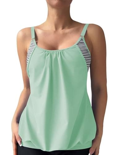 ZAFUL Womens Tankini Tops Blouson Tummy Control Swim Top Loose Fit Bathing Suit Top No Bottom Light Green M - Image 1