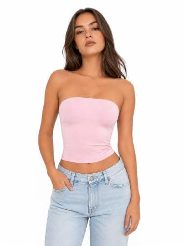 FLYSHEWIN Tube Top Women Non Slip Double Lined Summer Y2K Sexy Weekend Casual Going Out Sleeveless Tank Top Pink