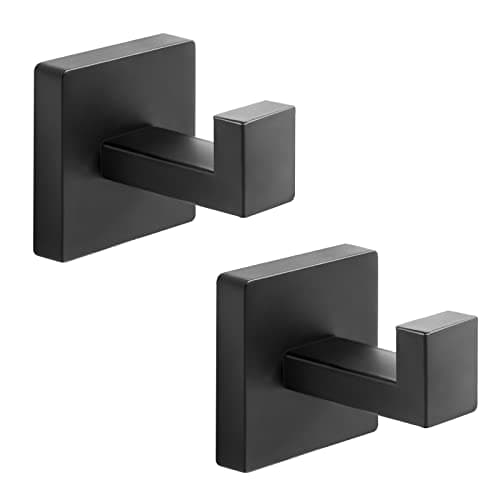 Fenas Heavy Duty Stainless Steel Towel Hooks, Wall Mounted Square Robe Hooks for Bathroom, Kitchen, Bedroom, Hotel Matte Black 2 Pack - Image 1