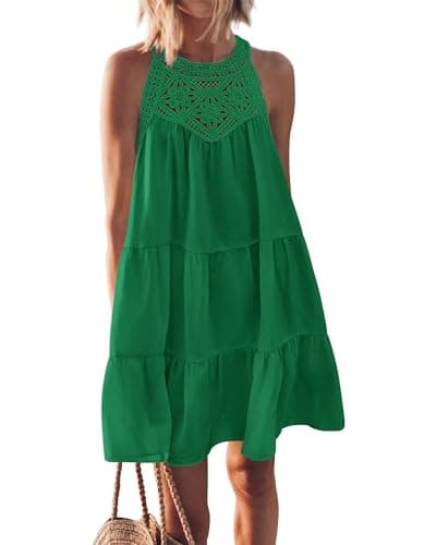 BTFBM Women Summer Dresses 2026 Casual Spring Clothes Sleeveless Halter Neck A-Line Boho Mini Dress Beach Vacation Sundress(Green, Medium) - Image 1