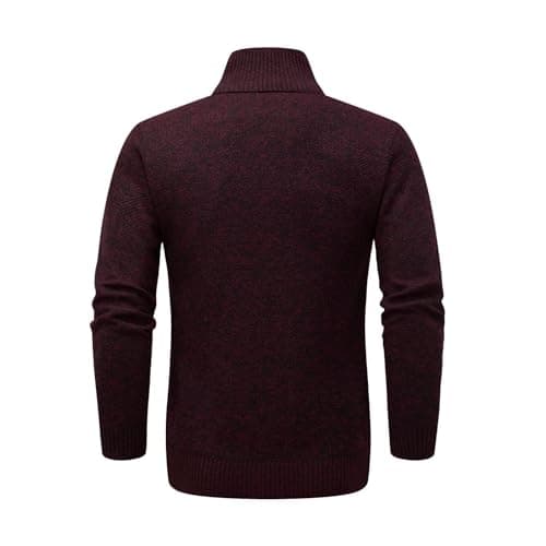 AKuVoL Men's Full Zip Cardigan Sweater Cable Knit Long Sleeve Stand Collar Casual Regular Fit Sweaters Outerwear Wine Red S - Thumbnail 5