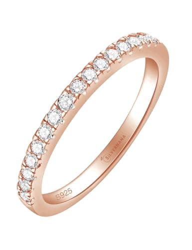SILVERNANA 0.5ct Moissanite Wedding Band for Women Rose Gold Plated Sterling Silver 2.5MM Width Thick Stackable Half Eternity Ring for Her Size 8.5