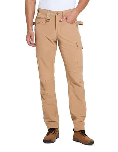 DURAWERK Men's 4-Way Stretch Cargo Pants, Work Pants, Durable Tactical Pants, Lightweight EDC Hiking Pants, Multi Pockets Hunting Pants for Outdoor Traveling Camping Fishing (Khaki, 32WX32L) - Image 1
