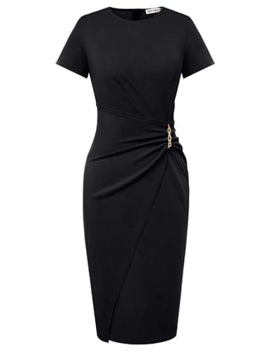 GRACE KARIN Women's Black Office Work Dresses Short Sleeve Bodycon Pencil Dress Church Formal Sheath Midi Dress Black M - Image 1