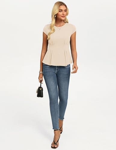 GRACE KARIN Womens Peplum Tops Dressy Casual,2026 Summer Short Sleeve Work Blouses, Business Shirts Fashion Clothes Apricot S - Thumbnail 4