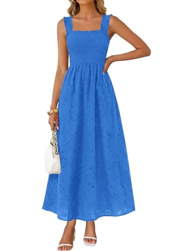KIRUNDO Summer Lace Dress Vacation Outfits for Women 2026 Wedding Guest Dresses Maxi Beach Boho Sleeveless Cotton Sundress (Royal Blue, Medium) - Image 1