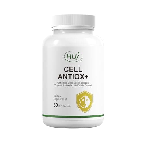 HUJ Cell Antiox+ Supplement - Superior Antioxidants & Cellular Support - Contains Grape Seed Extract, Pomegranate Extract, Resveratrol, and Vitamins C and E - 60 Capsules - Image 1