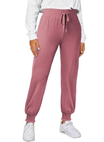 Dokotoo Womens Joggers Elasticity Workout Pant High Waisted Drawstring Dress Lounge Sweatpants Casual Athletic Spring Summer Outfits Trendy Women Pant with Side Pocket Fashion 2025 Pink Medium - Image 1