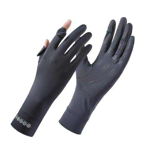 apaepr Ice Silk Sunscreen Gloves UV Protection Mittens Non-Slip Touch Screen Driving Gloves for Cycling Riding Golfing Hiking (Charcoal, One Size) - Image 1