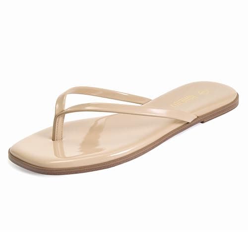 Rihero Flip Flops for Women Beach Nude Sandals Wide Width Square Toe Summer Comfortable Walking Thong Flat Sandals Size 7 - Image 1