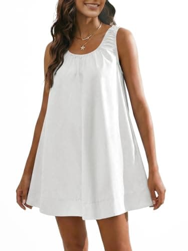 Wenrine Womens Oversized Summer Tank Mini Dress Casual Sleeveless Scoop Neck Loose Beach Vacation Sundresses White - Image 1