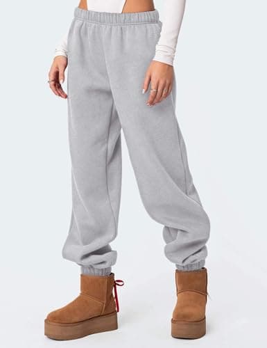 FACDIBY Women's Fleece Lined Sweatpants High Waist Drawstring Sweat Pants Baggy Athletic Pants with Pockets,Grey S - Thumbnail 3