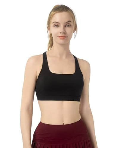 Leapstride Womens Sports Bra Padded Crisscross Back Medium Support Sports Bras with Removable Cups for Workout Yoga A-Black - Image 1