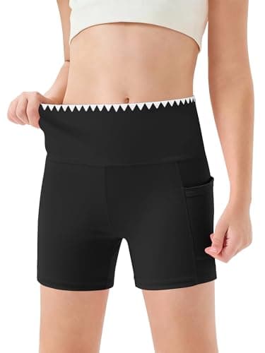 Kislio Girls Athletic Shorts Kids Workout High Waisted Biker Shorts with Pockets Yoga Dance Shorts Teen Summer Clothes Black - Image 1