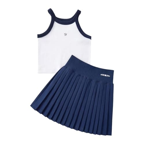 pMMq Girls Athletic Tennis Outfit Dress Set,Sleeveless Sport Dress with Pleated Skirt for Active Kids 4-15 Years White - Image 1