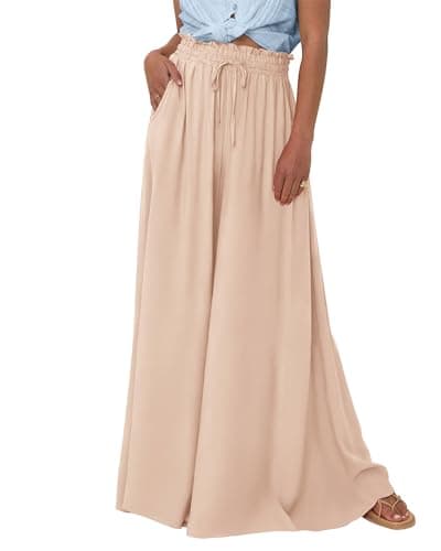 BTFBM Women Casual High Waist Wide Leg Pants 2026 Spring Summer Long Palazzo Pants Pocket Lounge Beach Vacation Clothes(Solid Beige, Large) - Image 1