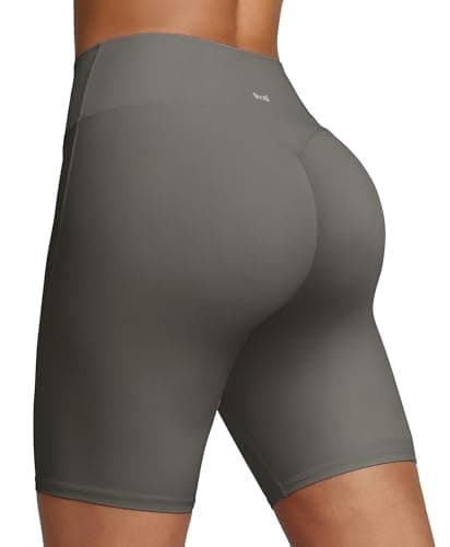 BRXL Biker Shorts for Women 8" No Front Seam High Waist Yoga Workout Gym Shorts Tummy Control with Inner Pocket Grey - Image 1