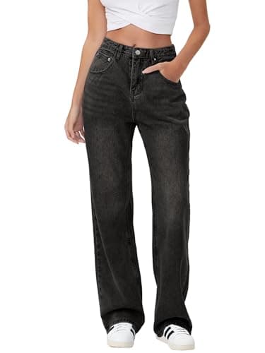 HDLTE Baggy Stretchy Jeans for Women High Waisted Trendy Wide Leg Jeans Boyfriend Denim Pants with Patch Pockets(Gery,S-Mall) - Image 1
