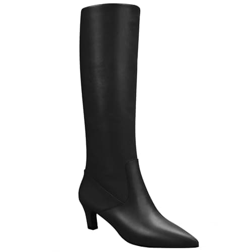Quorvash Knee High Boots for Women - Long Tall Boots for Women Faux Leather Block Heel Pointed Toe with Side Zipper Fall Winter Black Size 8 - Image 1
