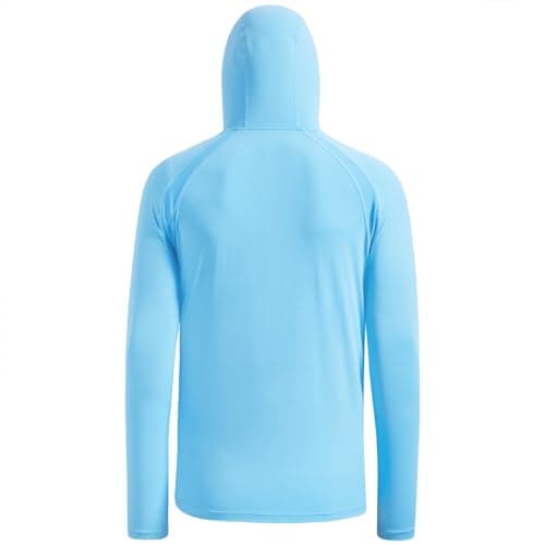 UVSAI Men’s UPF 50+ Hoodie Shirt with Mask Long Sleeve Permanent UV Sun Protection Neck Gaiter Performance T for Outdoor Sky Blue - Thumbnail 2