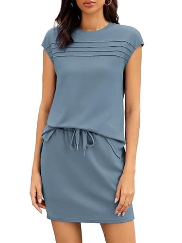 Casly Lamiit Summer Outfits for Women 2 Piece Tennis Skirts with Shorts Sets Pleated Comfy Matching Clothing Drawstring Tropical Lounge Sets Blue Grey L - Image 1