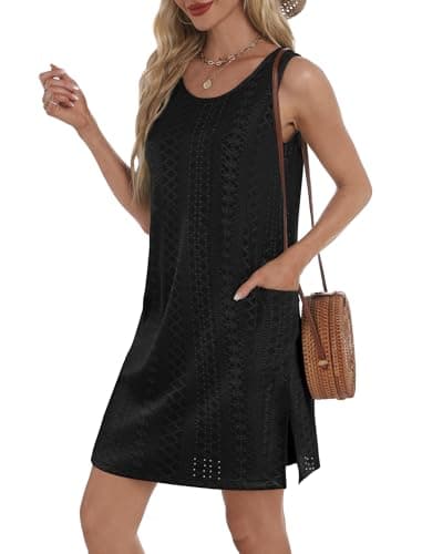 BKRIVE Black Dresses for Women 2026 Trendy Sleeveless T Shirt Dress Fashion Spring Summer Birthday Party Club Elegant Dress with Pockets Black L - Thumbnail 3