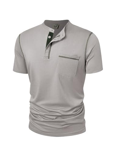 Hardaddy Men's Short Sleeve Henley Shirts Casual Summer Lightweight Button Henley Solid T-Shirt Tops Light Grey S - Image 1