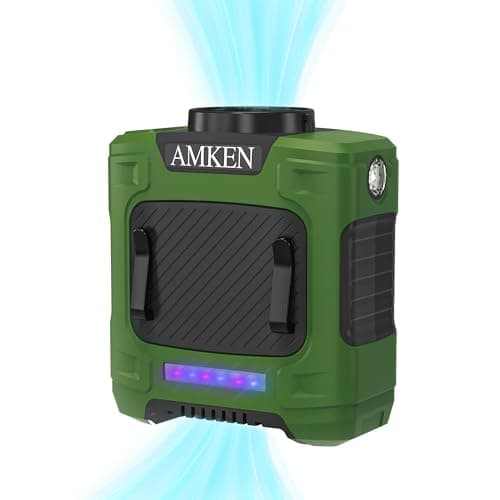 AMKEN Waist Fan, 10000mAh Rechargeable Belt Clip Fan, 24H Runtime, 49ft/s Strong Airflow, 3-Speed 7-in-1 Hands-Free Wearable with LED SOS Warning Light for Jobsite, Warehouse, Camping, Outdoor Work