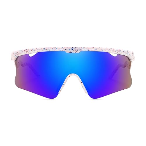 FEISEDY Sunglasses for Men and Women, Polarized Large Retro Rimless Glasses for Baseball, Cycling, Sports (B4073, White Frame/Blue Mirror) - Thumbnail 4