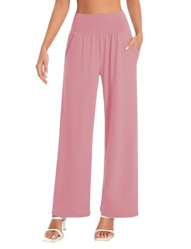 BUBBLELIME 20"/27"/29"/31"/33"/35" Women's High Waist Wide Leg Yoga Pants Loose Comfy Lounge CasualSweatpants with Pockets - Wide Legs_LEMONADEPINK L_31" Inseam - Image 1
