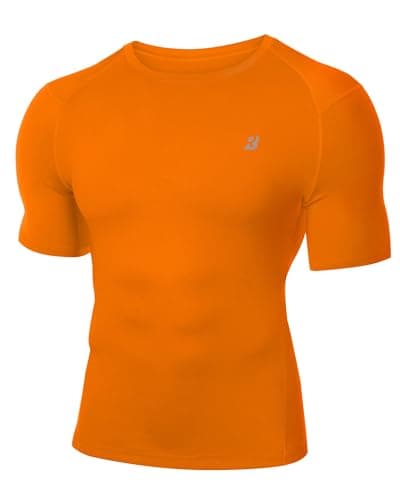 Roadbox Men's Compression Shirt Short Sleeve, Cool Dry Athletic Football Base Layer Tops, Sports Running Workout T Shirts Orange - Image 1