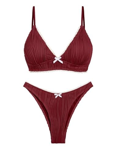 seamoly Womens Bathing Suit V Cut Swimwear Thong Bottom High Leg Y2k Bikini Set Sexy Cheeky Swimsuit Wine Red XS