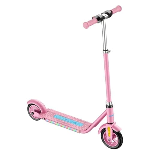 Heyscoot Electric Scooter for Kids Ages 6-14, 8-12, 4 Height Adjustable, 150w Hub Motor, Up to 10 mph, Led Display, Colorful Lights, Best Gift Ideas for Boys and Girls, Pink