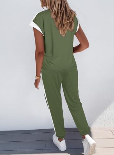 Dokotoo Lounge Sets for Women Two Piece Outfits Sweatsuit Colorblock Comfy Loungewear Jogger Shirt Spring Clothes Sweatpants Tracksuit Travel Clothing - Thumbnail 3