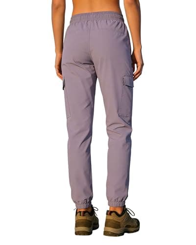 Womens Joggers Cargo Hiking Pants 4 Pockets Water Resistant Quick Dry UPF 50+ Lightweight Elastic Waist Drawstring Casual Work Travel Golf Jogging Purple XL - Thumbnail 2