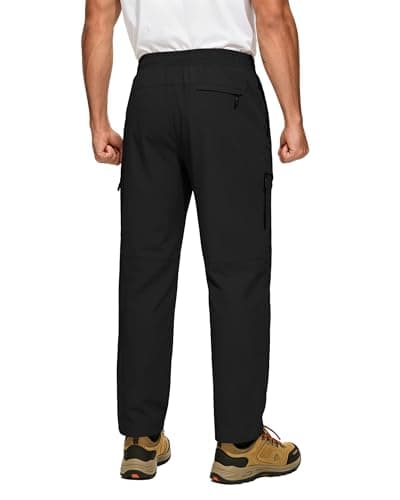 Mens Cargo Work Pants 5 Pockets Waterproof Lightweight Quick Dry Tactical Hiking Pants UPF 50+ Elastic Waist Drawstring Casual Athletic Workout Running Black XXL - Thumbnail 4
