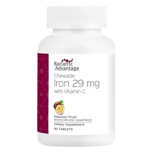 Bariatric Advantage Chewable Iron 29 mg - for Bariatric Surgery Patients - Iron with Vitamin C - No Iron Taste - Ferrous Fumarate & Carbonyl Iron Supplement - Passion Fruit - 90 Count